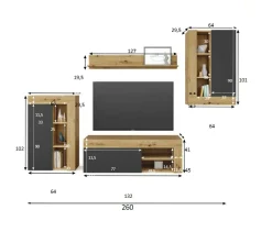 Parete attrezzata Dnosed, 260x41h102 cm, Rovere Nodi e Antracite<Dmora Hot