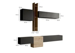Parete attrezzata Douglas, 262x30 h220 cm, Antracite e Rovere<Dmora Hot