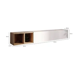 Parete attrezzata Dsimmon, 194x30 h29 cm, Bianco lucido e Rovere<Dmora Fashion