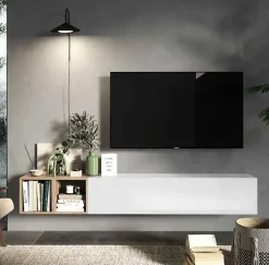 Parete attrezzata Dsimmon, 194x30 h29 cm, Bianco lucido e Rovere<Dmora Fashion