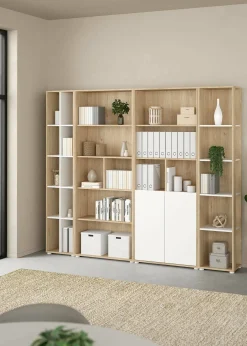 Parete attrezzata Dtomeazz, 34x241 h205 cm, Rovere e Bianco<Dmora Clearance