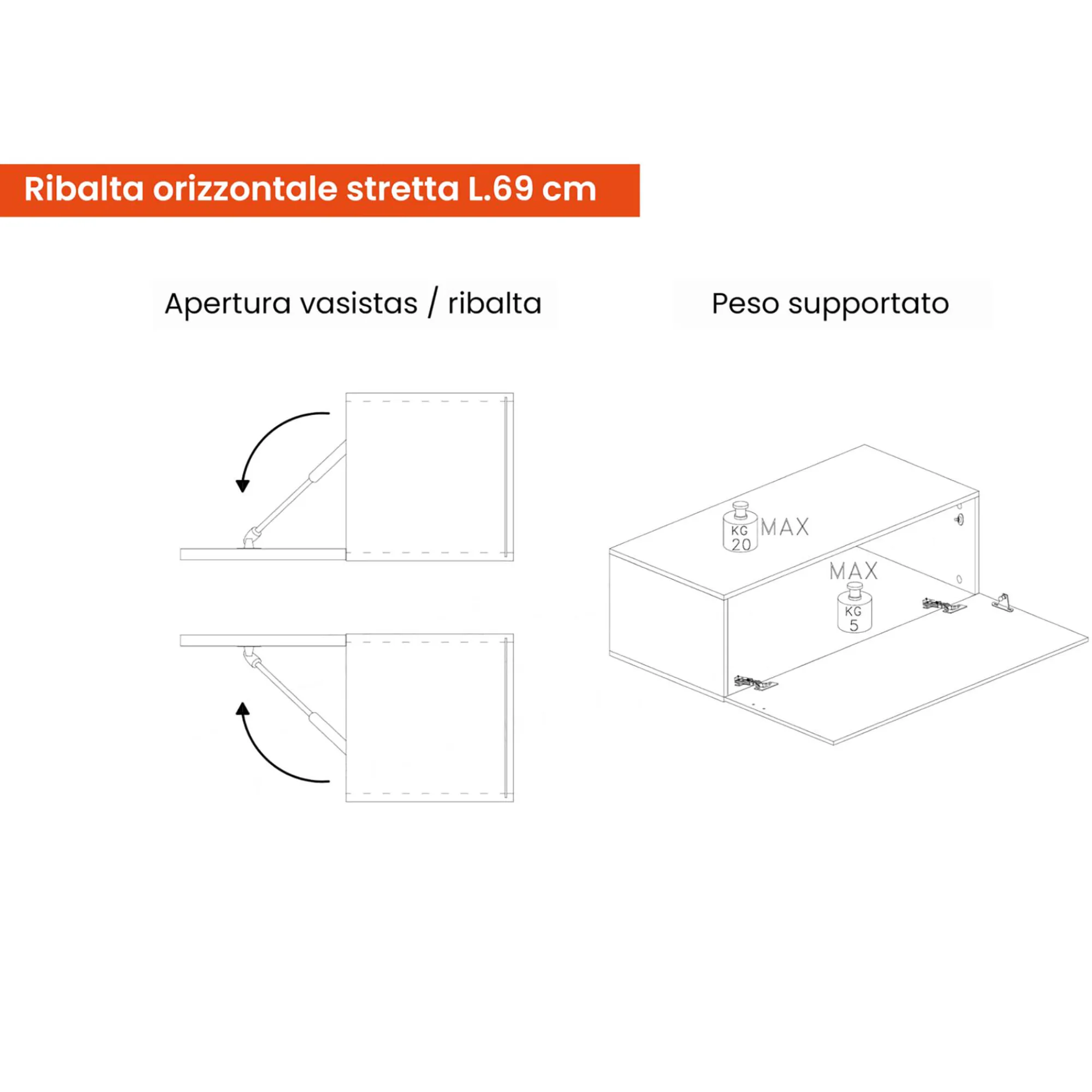 Parete attrezzata Dwal, 262x30 h185 cm, Bianco lucido e Rovere<Dmora Online