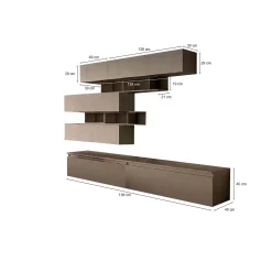 Parete attrezzata Dwalukiewic, 276x40 h190 cm, Bronzo e Grigio<Dmora Fashion
