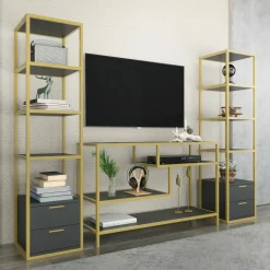 Parete attrezzata Felion, 198x39h160 cm, Oro e Antracite<Dmora Cheap