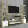 Parete attrezzata Felion, 198x39h160 cm, Oro e Bianco<Dmora Best