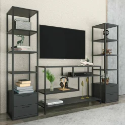 Parete attrezzata Felion, 198x39h160 cm, Nero e Antracite<Dmora Fashion