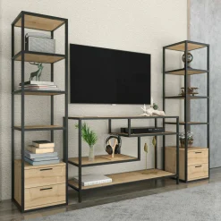 Parete attrezzata Felion, 198x39h160 cm, Nero e Quercia<Dmora Fashion
