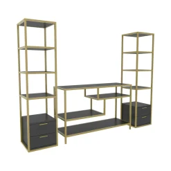 Parete attrezzata Felion, 198x39h160 cm, Oro e Antracite<Dmora Cheap