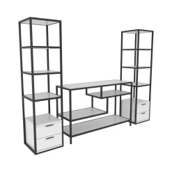 Parete attrezzata Felion, 198x39h160 cm, Bianco e Nero<Dmora Store