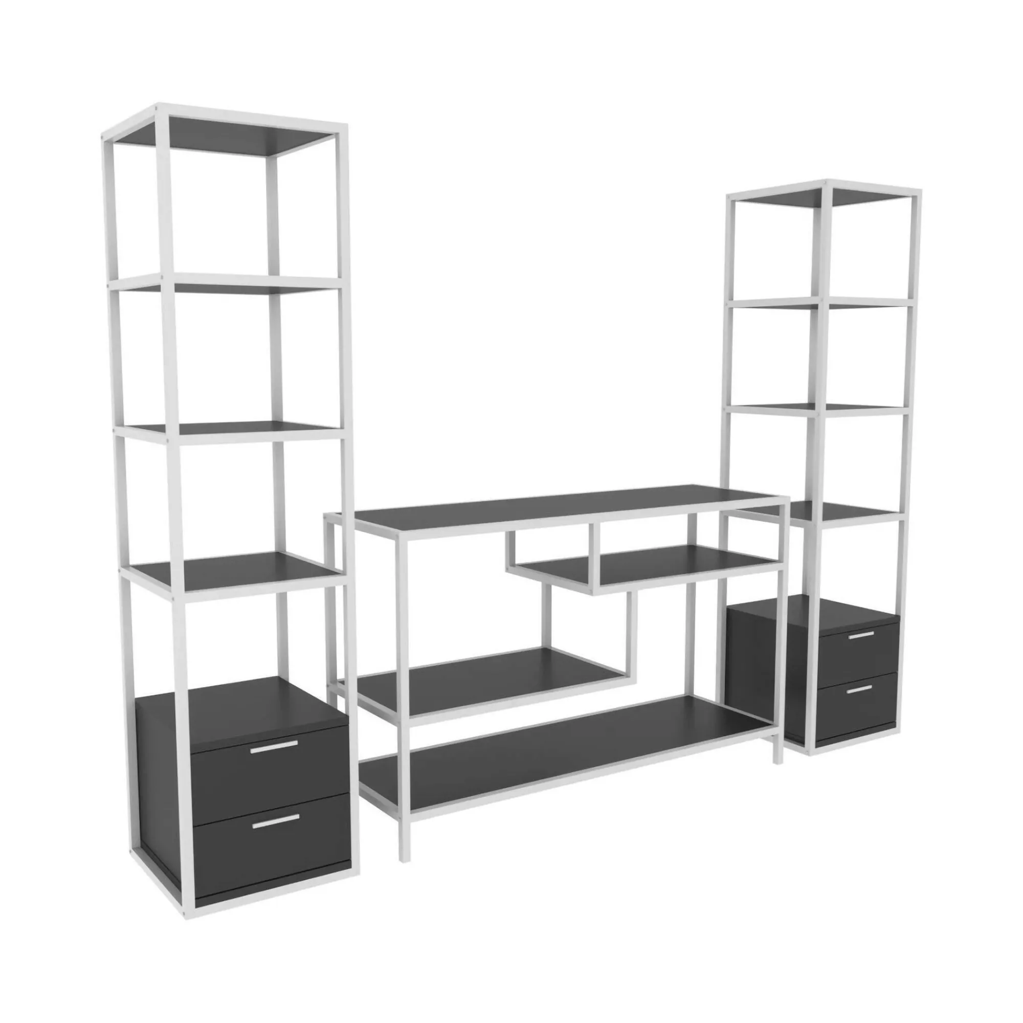 Parete attrezzata Felion, 198x39h160 cm, Bianco e Antracite<Dmora Outlet