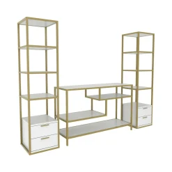 Parete attrezzata Felion, 198x39h160 cm, Oro e Bianco<Dmora Best