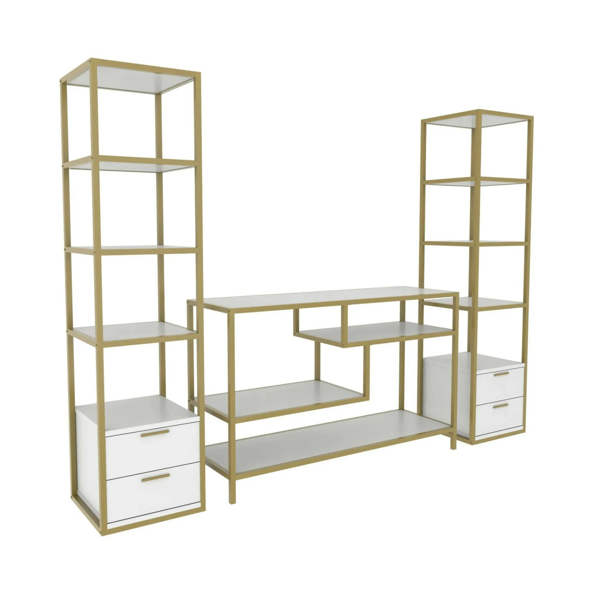 Parete attrezzata Felion, 198x39h160 cm, Oro e Bianco<Dmora Best