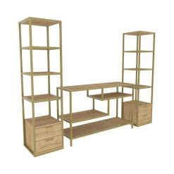 Parete attrezzata Felion, 198x39h160 cm, Oro e Quercia<Dmora Flash Sale