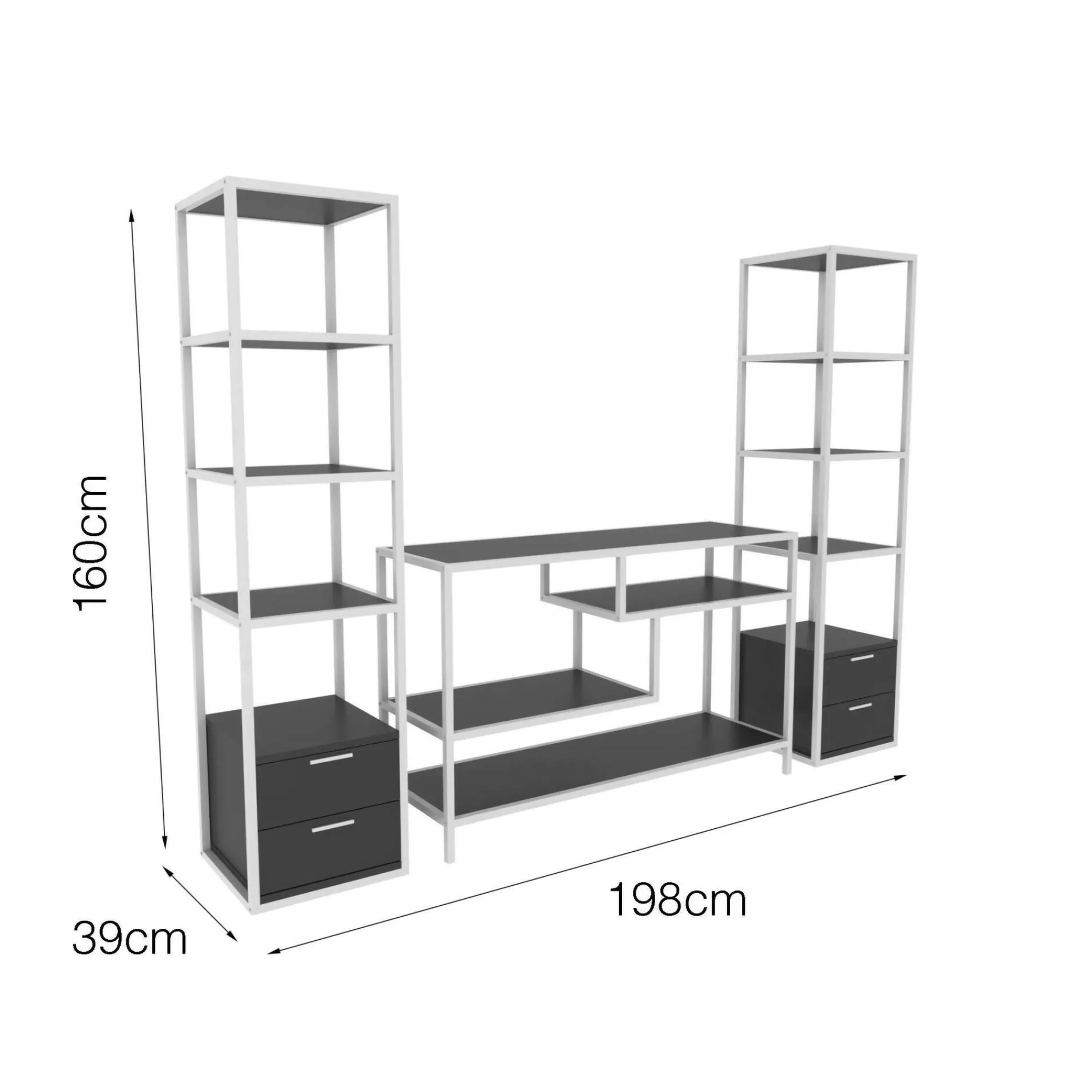 Parete attrezzata Felion, 198x39h160 cm, Bianco e Antracite<Dmora Outlet