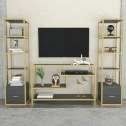 Parete attrezzata Felion, 198x39h160 cm, Oro e Antracite<Dmora Cheap