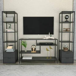 Parete attrezzata Felion, 198x39h160 cm, Nero e Antracite<Dmora Fashion