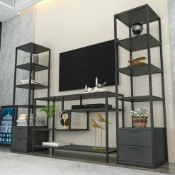 Parete attrezzata Felion, 198x39h160 cm, Nero e Antracite<Dmora Fashion