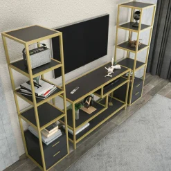 Parete attrezzata Felion, 198x39h160 cm, Oro e Antracite<Dmora Cheap