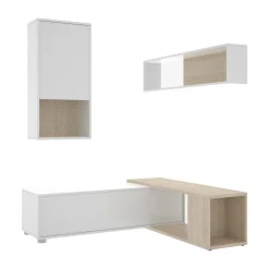 Parete attrezzata Fortuna, 230x41h180 cm, Bianco e Rovere<Dmora Clearance