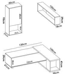 Parete attrezzata Fortuna, 230x41h180 cm, Bianco e Rovere<Dmora Clearance