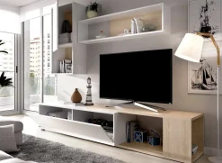 Parete attrezzata Fortuna, 230x41h180 cm, Bianco e Rovere<Dmora Clearance