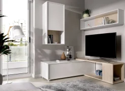Parete attrezzata Fortuna, 230x41h180 cm, Bianco e Rovere<Dmora Clearance