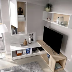 Parete attrezzata Fortuna, 230x41h180 cm, Bianco e Rovere<Dmora Clearance