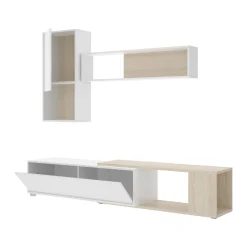 Parete attrezzata Fortuna, 230x41h180 cm, Bianco e Rovere<Dmora Clearance