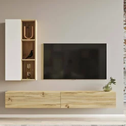 Parete attrezzata Francois, 175x27 h25 cm, Quercia e Bianco<Dmora Store