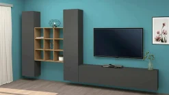 Parete attrezzata Genoveffa, cm 270x30h180, Antracite e Acero<Dmora Discount