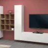 Parete attrezzata Genoveffa, cm 270x30h180, Bianco lucido e Acero<Dmora Online