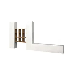 Parete attrezzata Genoveffa, cm 270x30h180, Bianco lucido e Acero<Dmora Online