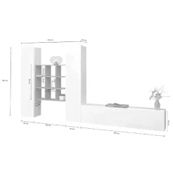 Parete attrezzata Genoveffa, cm 270x30h180, Bianco lucido e Acero<Dmora Online