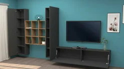 Parete attrezzata Genoveffa, cm 270x30h180, Antracite e Acero<Dmora Discount