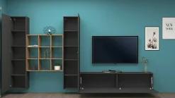 Parete attrezzata Genoveffa, cm 270x30h180, Antracite e Acero<Dmora Discount