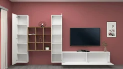 Parete attrezzata Genoveffa, cm 270x30h180, Bianco lucido e Acero<Dmora Online