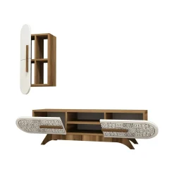 Parete attrezzata Gilberta, 145x35h37 cm, Noce e Bianco<Dmora Flash Sale