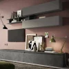 Parete attrezzata Gilma, 276x40 h190 cm, Ardesia e Grigio scuro<Dmora Outlet