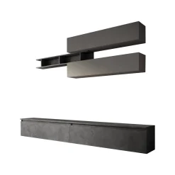 Parete attrezzata Gilma, 276x40 h190 cm, Ardesia e Grigio scuro<Dmora Outlet