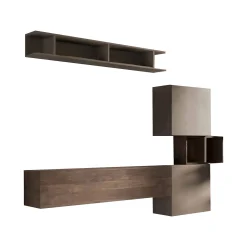 Parete attrezzata Goni, 215x30 h190 cm, Noce e Grigio<Dmora Clearance