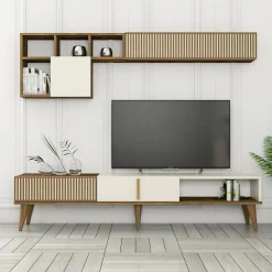 Parete attrezzata Gordon, 180x35 h40 cm, Noce e Crema<Dmora Sale