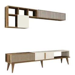 Parete attrezzata Gordon, 180x35 h40 cm, Noce e Crema<Dmora Sale