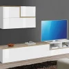 Parete attrezzata Granato, cm 240x40h180, Bianco lucido e Acero<Dmora Cheap