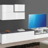 Parete attrezzata Granato, cm 240x40h180, Bianco lucido e Ardesia<Dmora New