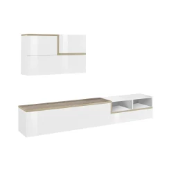 Parete attrezzata Granato, cm 240x40h180, Bianco lucido e Acero<Dmora Cheap