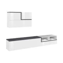 Parete attrezzata Granato, cm 240x40h180, Bianco lucido e Ardesia<Dmora New