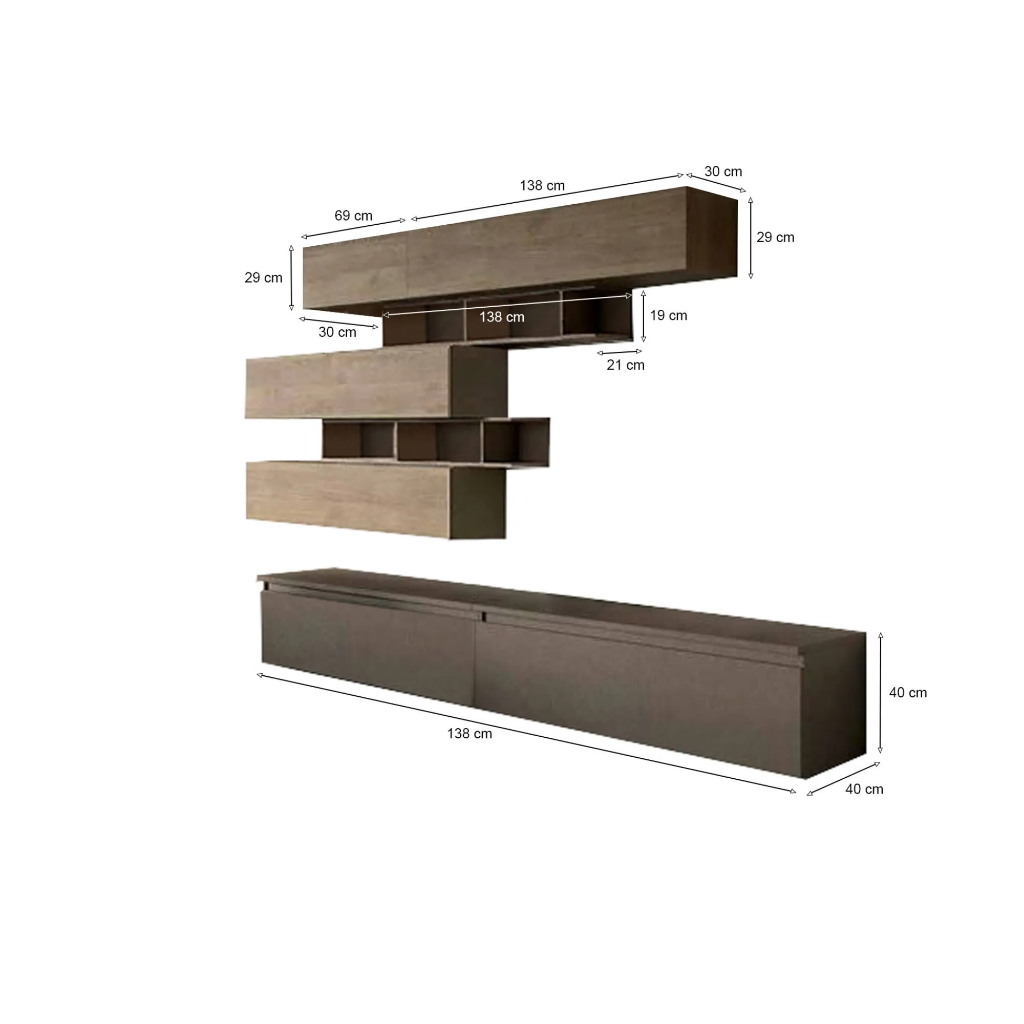 Parete attrezzata Hilaire, 276x40 h190 cm, Bronzo e Noce<Dmora Store