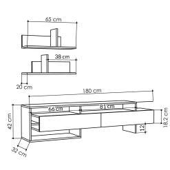 Parete attrezzata Huko, 180x32 h42 cm,<Dmora Discount