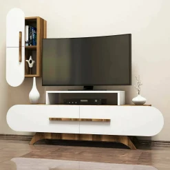 Parete attrezzata Ifigenia, 145x37h50 cm, Noce e Bianco<Dmora Online