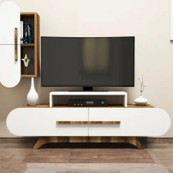 Parete attrezzata Ifigenia, 145x37h50 cm, Noce e Bianco<Dmora Online